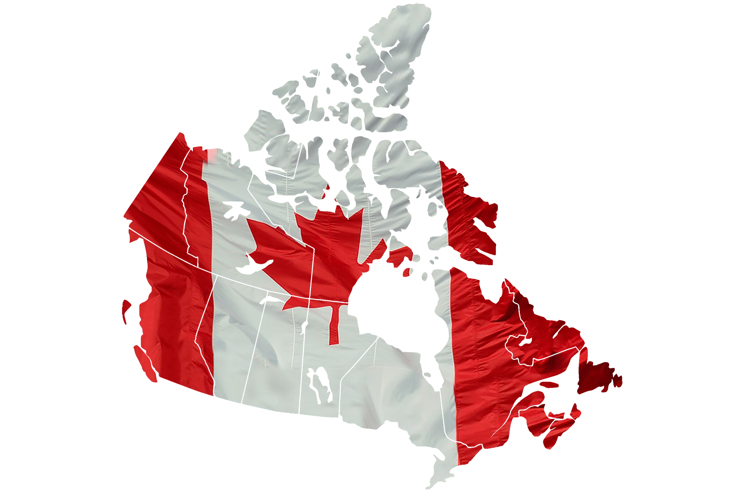 Canadian flag imposed over a map of Canada