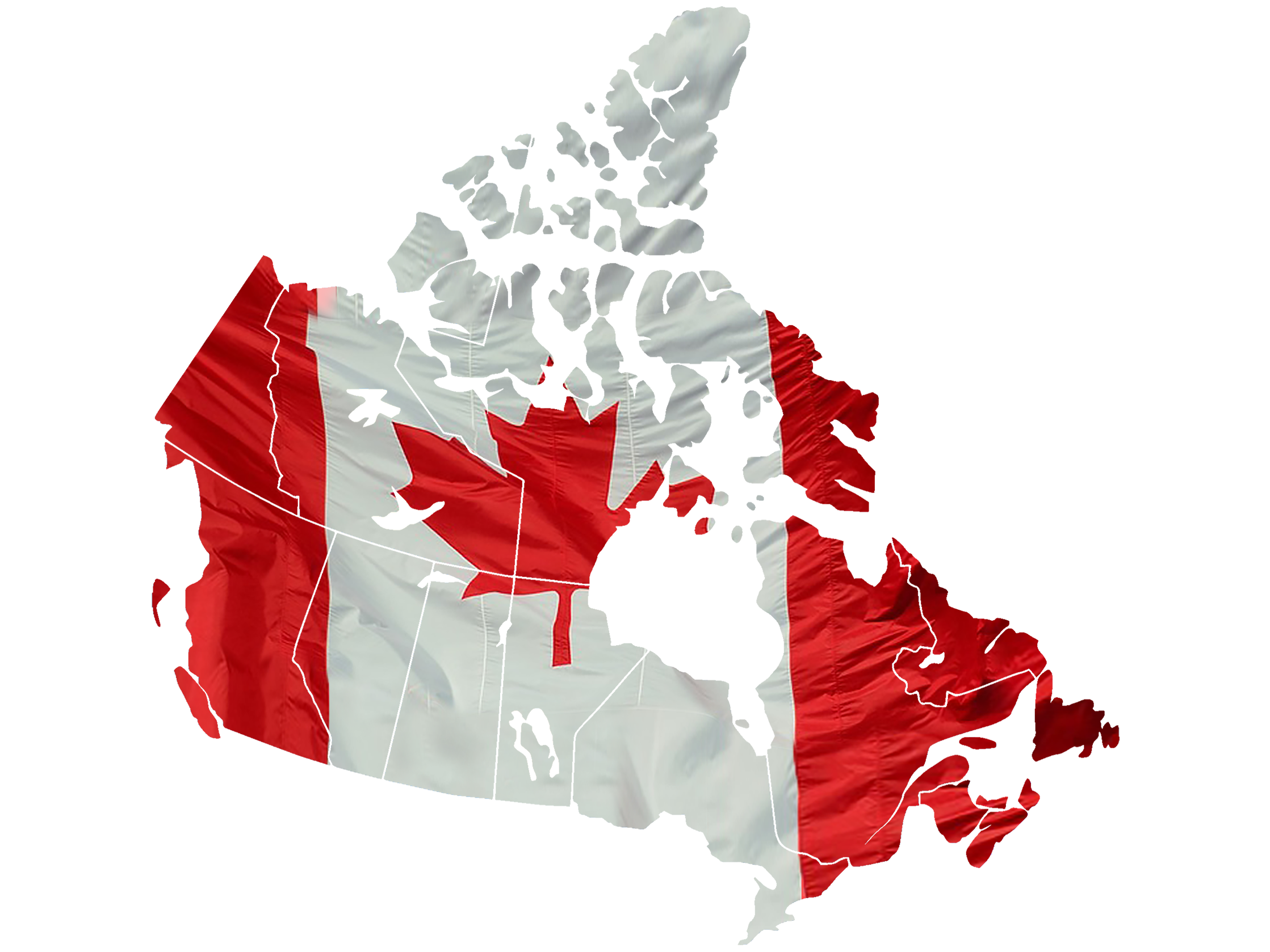 Canadian flag imposed over a map of Canada